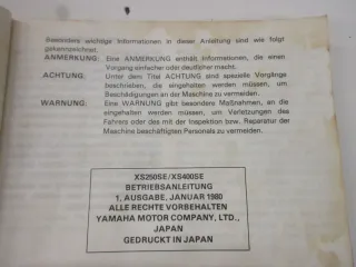Betriebsanleitung Handbuch Owners Manual 4G6-28199-80 Yamaha XS 250 SE XS 400 SE - Bild 3