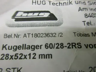 W484. Kugellager Radlager 60/28 RS HUG 28x52x12 mm Lager - Bild 4